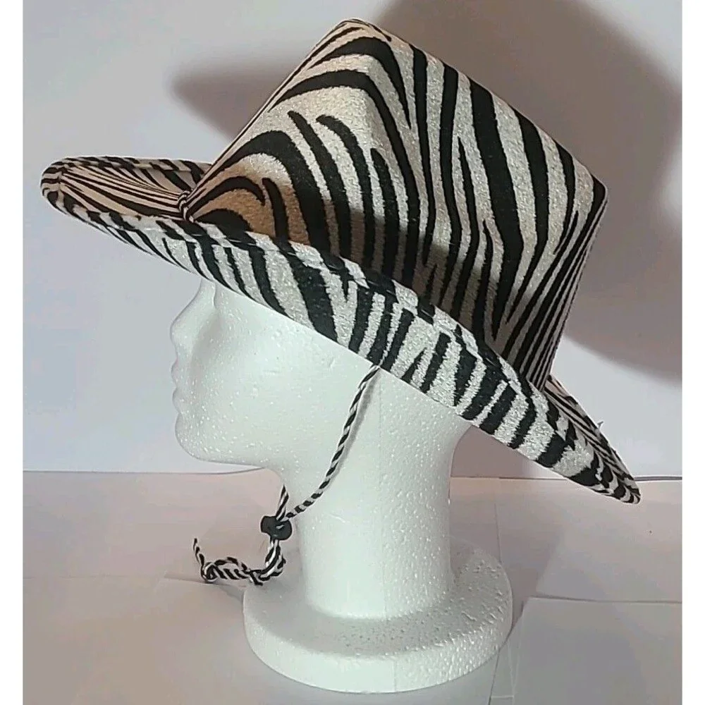 Men Women Cowboy Hats Zebra  Print Sunhat Adult Size Rave Cow Girl Hat Cap